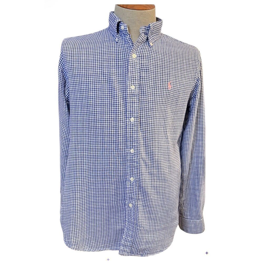 Ralph Lauren Gingham Button Down Flannel Custom Fit Shirt Pink Pony Medium